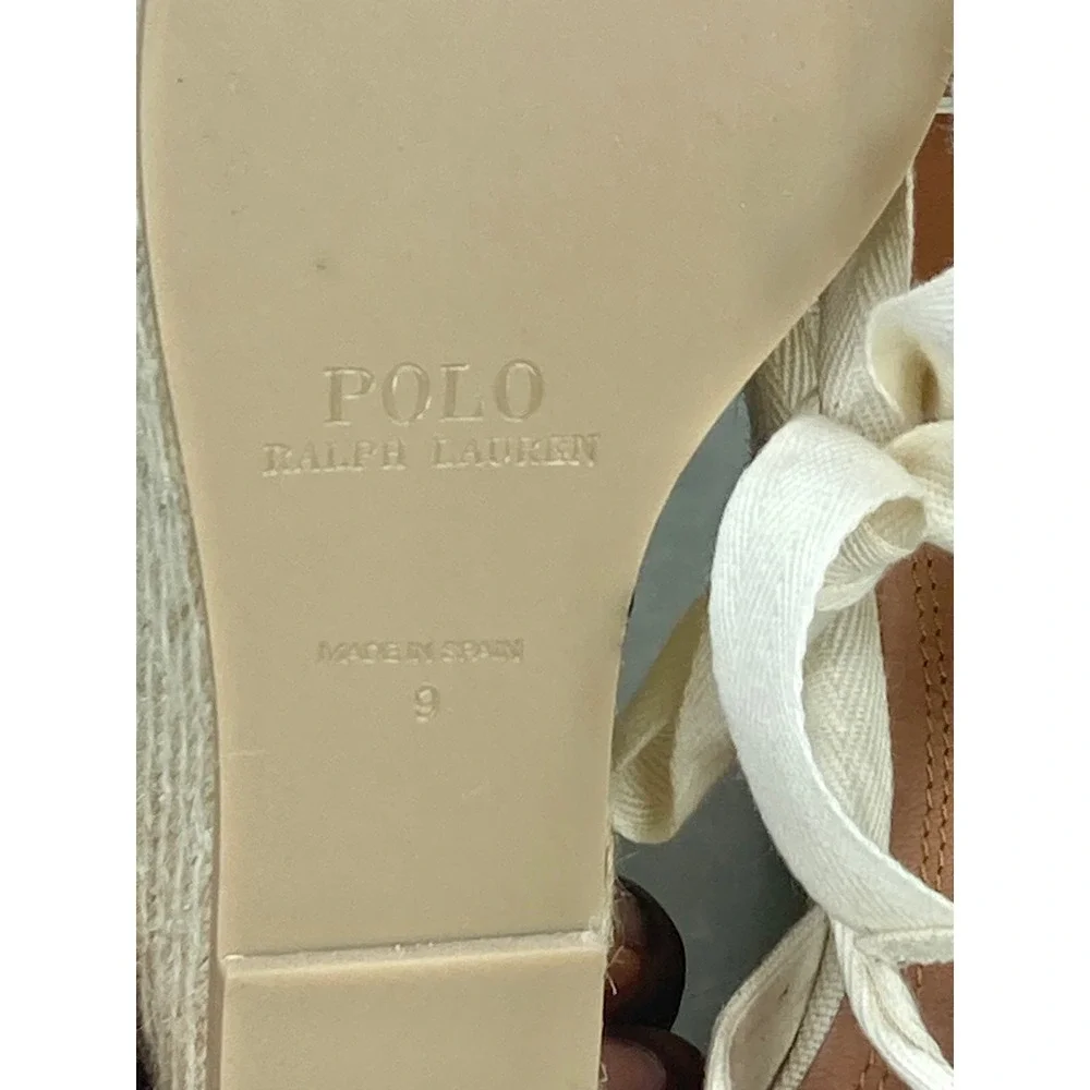 Polo Ralph Lauren Canvas Lace Up Espadrille Wedge Sandals Womens Sz 9 Ivory NWT